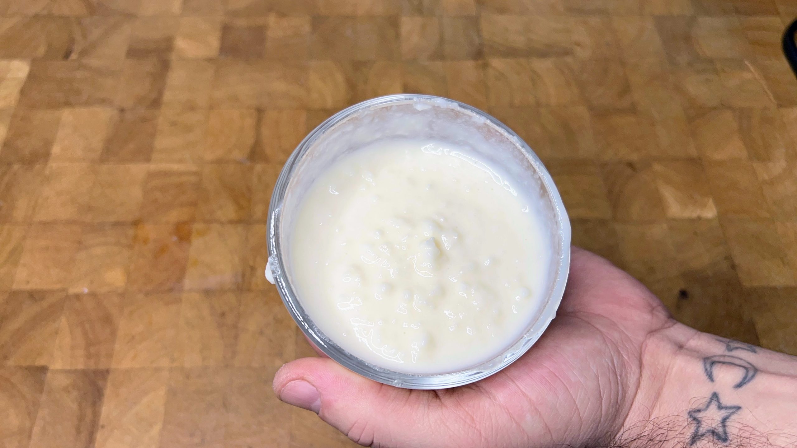 defrosted rice pudding that has been whipped back together