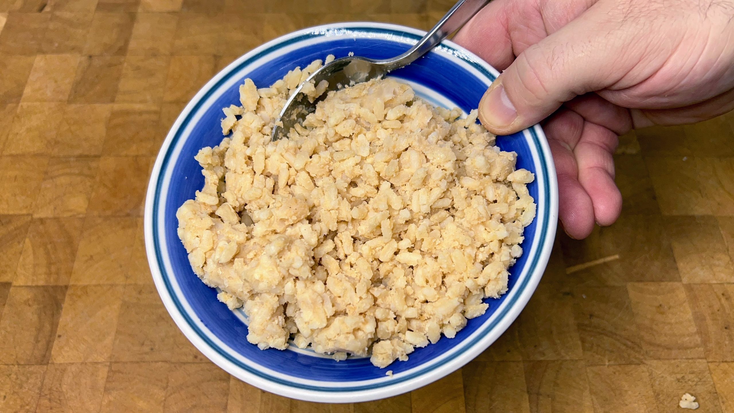defrosted risotto in a bowl with a spoon