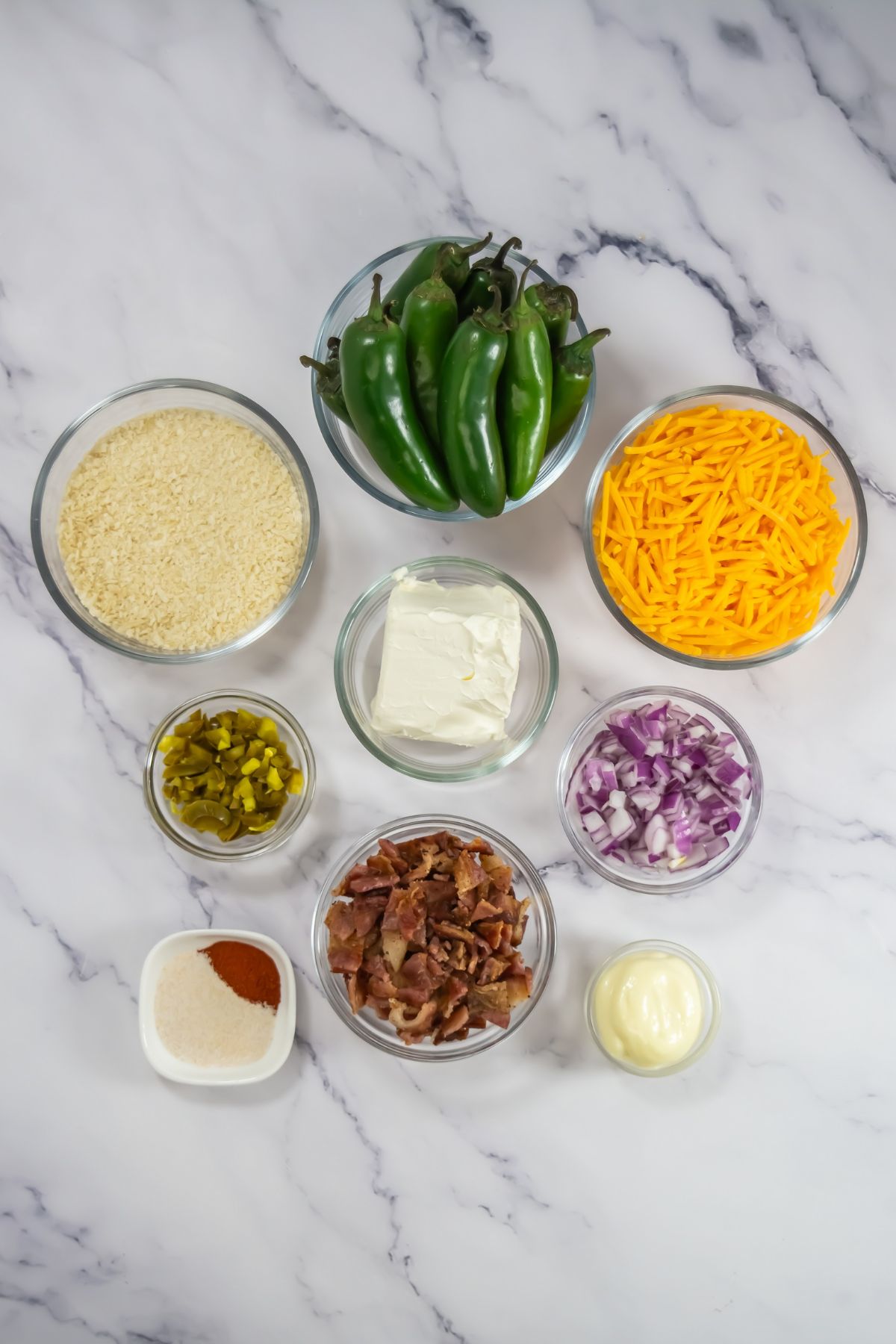 Air fryer jalapeno popper ingredients on a counter.