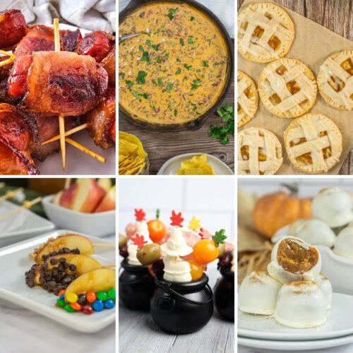 Collage image of fall party food.