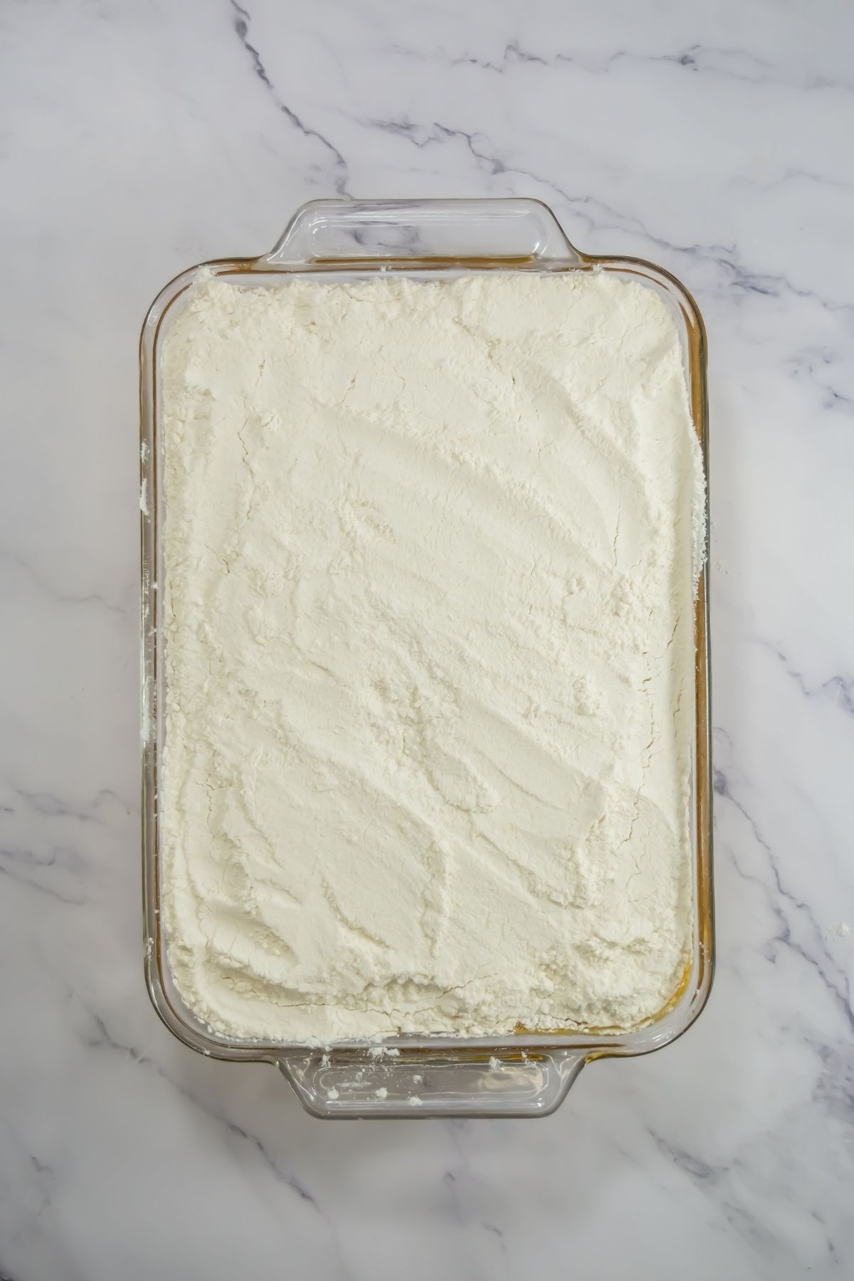 Cake mix in baking dish.