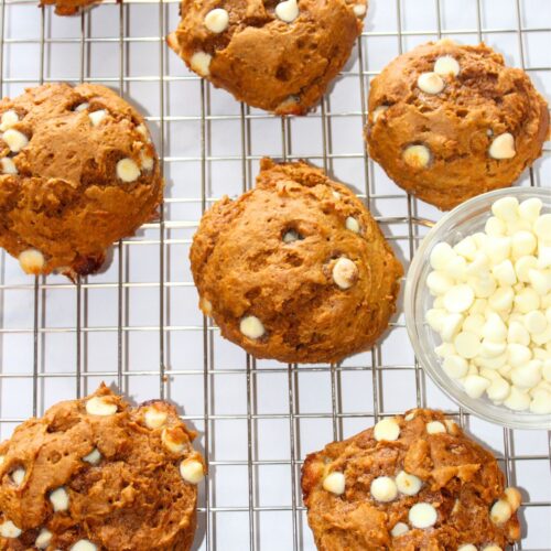 Pumpkin spice cake mix cookies on a cooling rack.